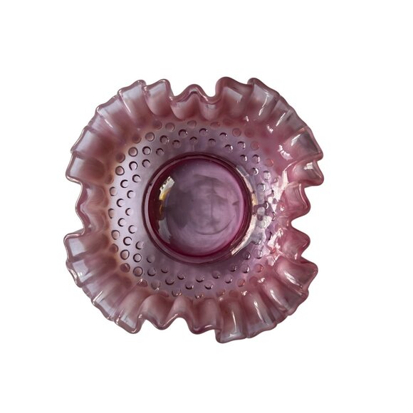 Fenton Vintage Pink Ruffled Glass Bowl With Hobnail Design - Picture 5 of 6